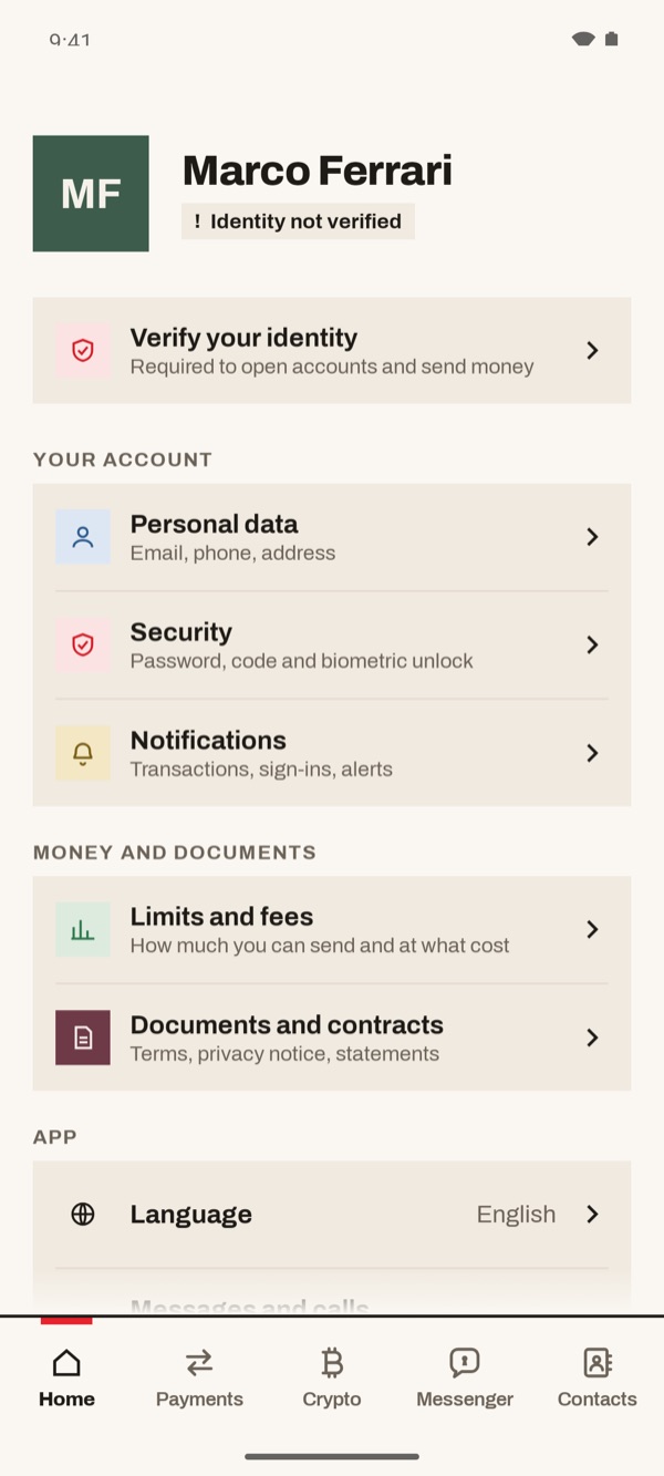 Screen of the iSwiss Pay app on Android
