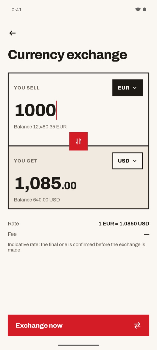 Screen of the iSwiss Pay app on Android