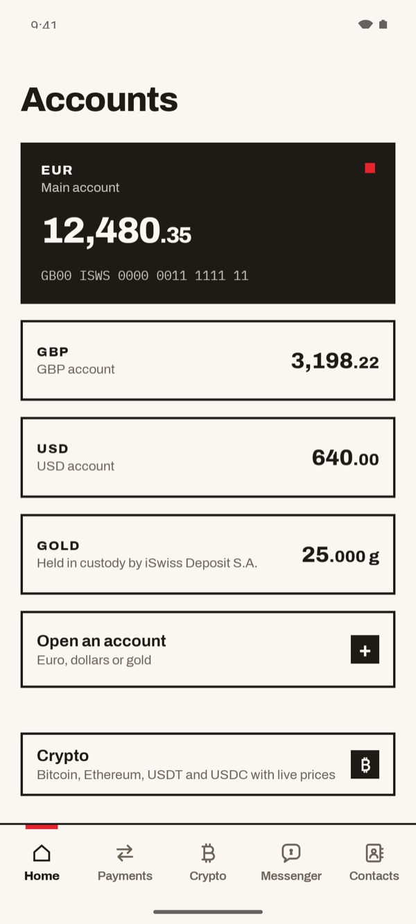 Screen of the iSwiss Pay app on Android