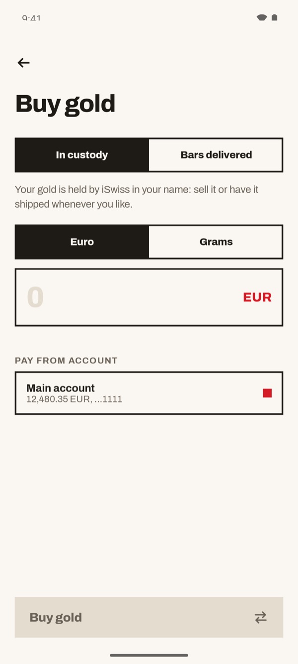 Screen of the iSwiss Pay app on Android