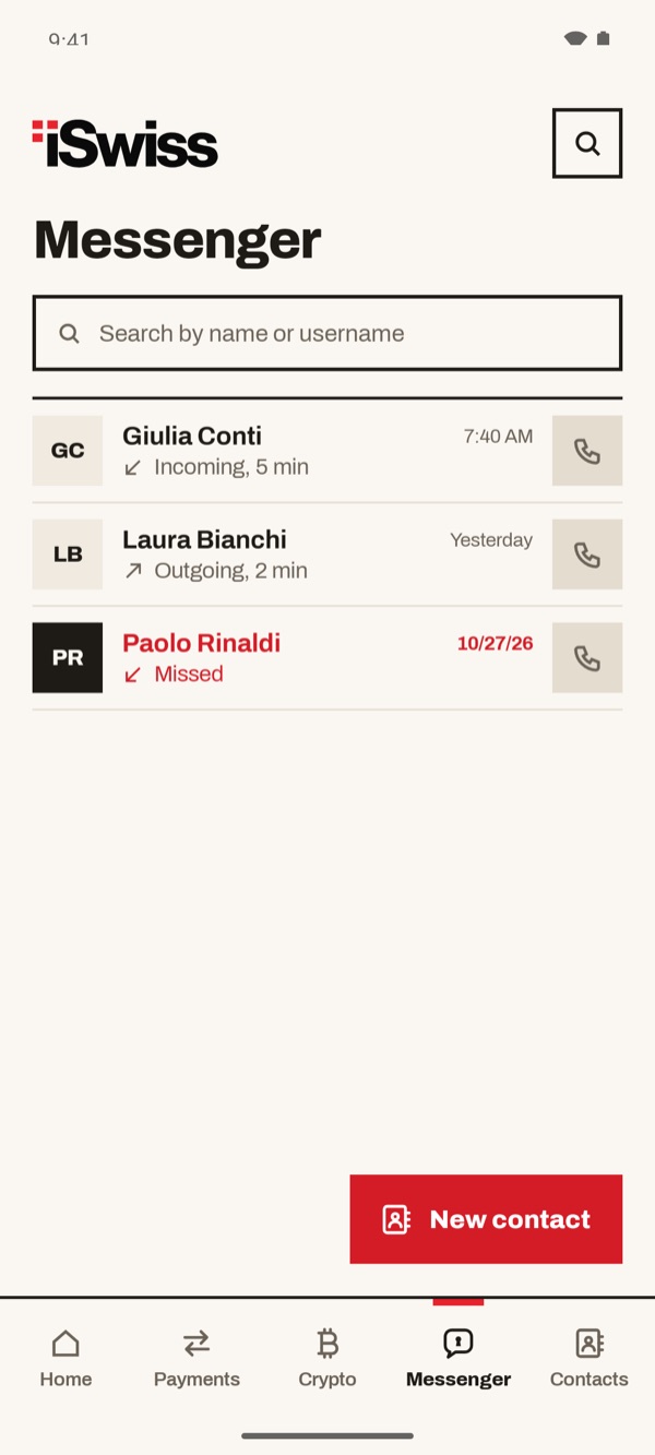 Screen of the iSwiss Pay app on Android