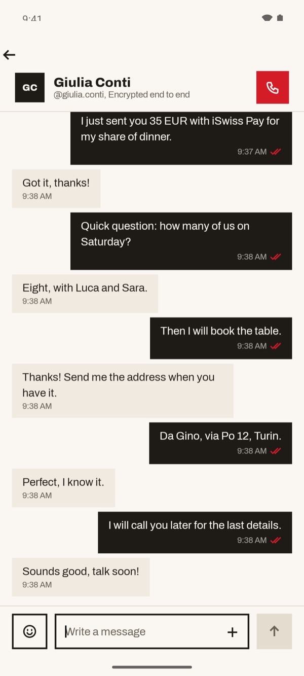 Screen of the iSwiss Pay app on Android