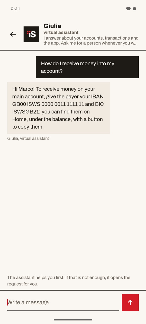 Screen of the iSwiss Pay app on Android