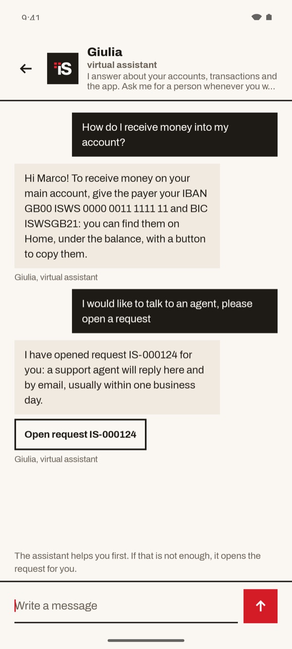 Screen of the iSwiss Pay app on Android