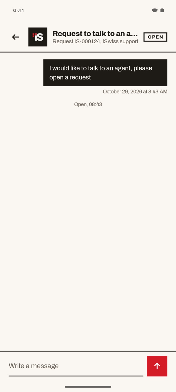 Screen of the iSwiss Pay app on Android