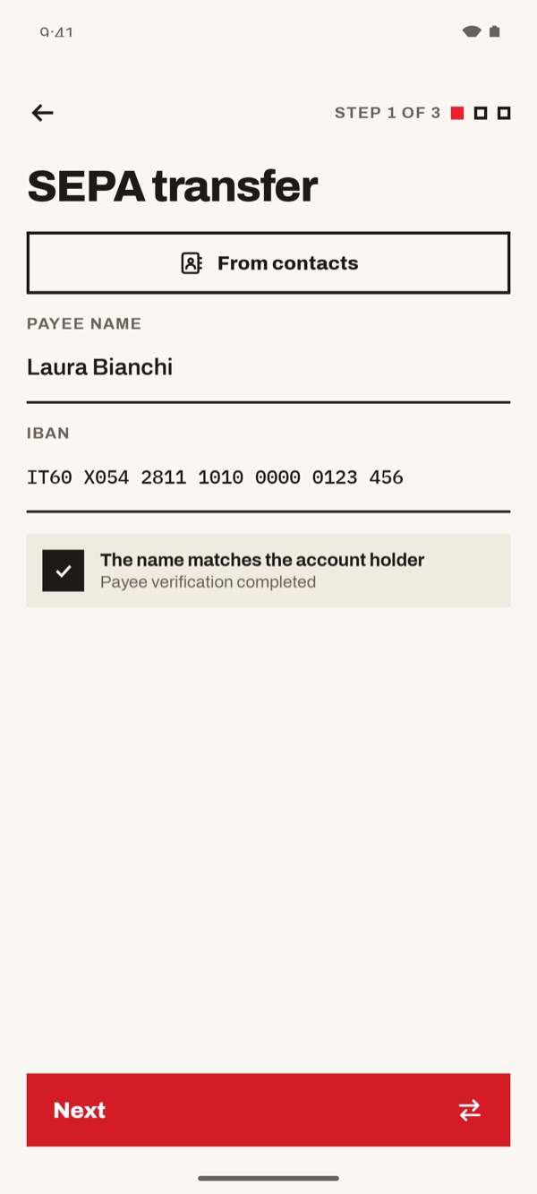 Screen of the iSwiss Pay app on Android