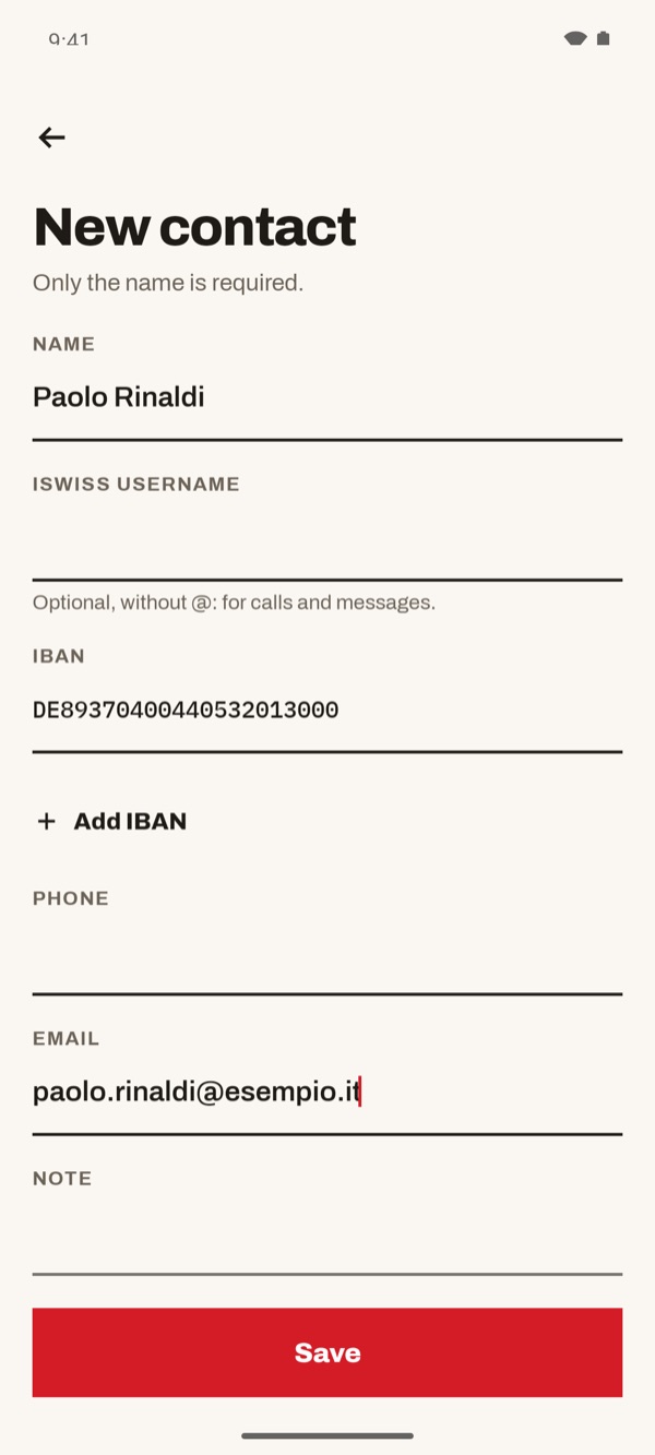 Screen of the iSwiss Pay app on Android
