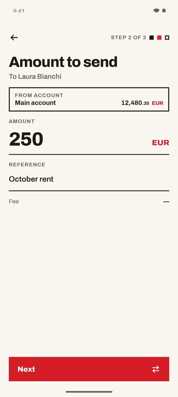 Screen of the iSwiss Pay app on Android