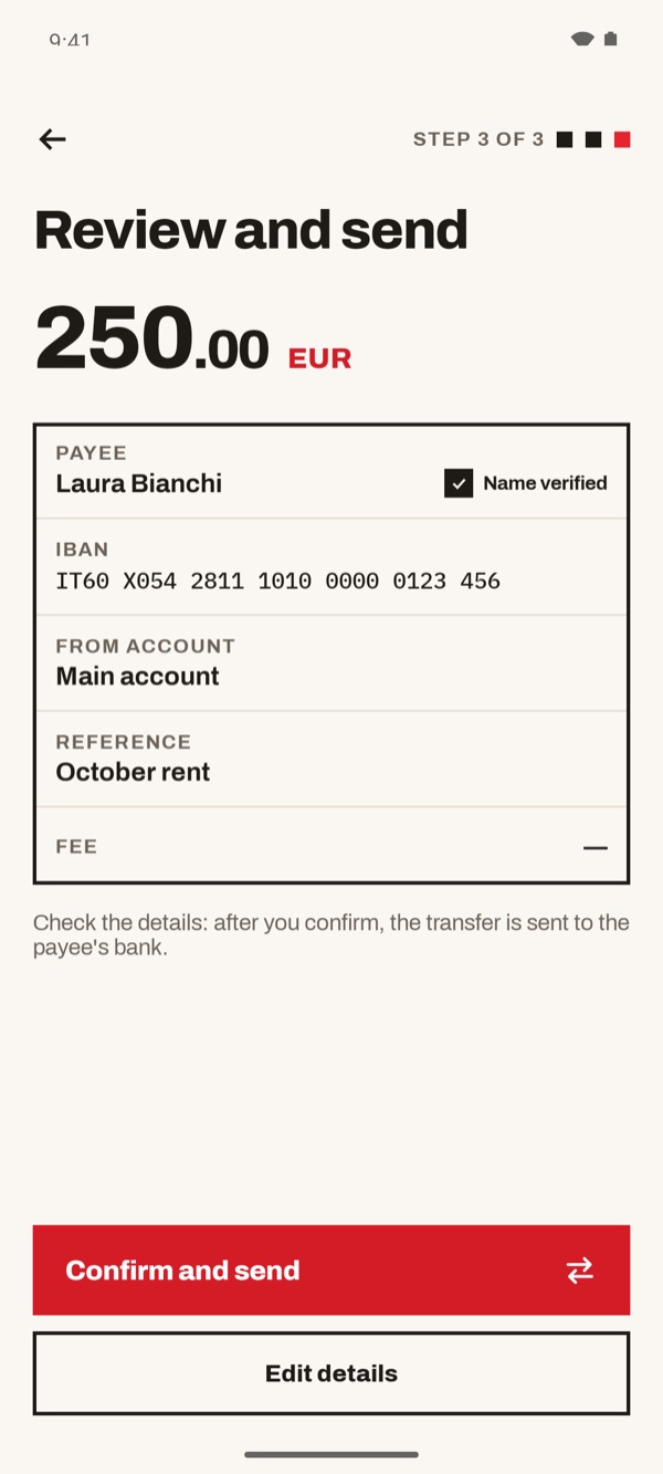 Screen of the iSwiss Pay app on Android