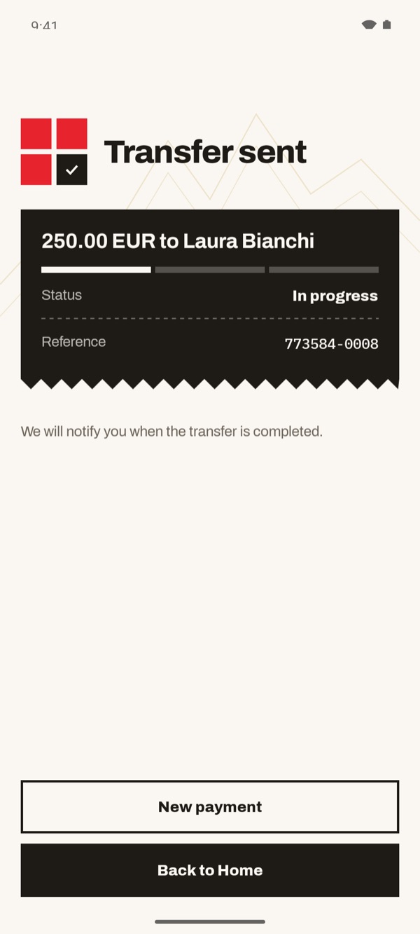 Screen of the iSwiss Pay app on Android