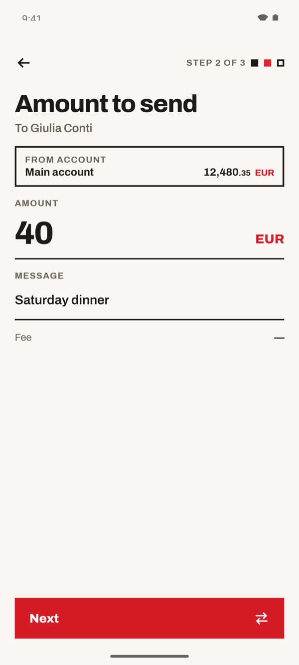 Screen of the iSwiss Pay app on Android