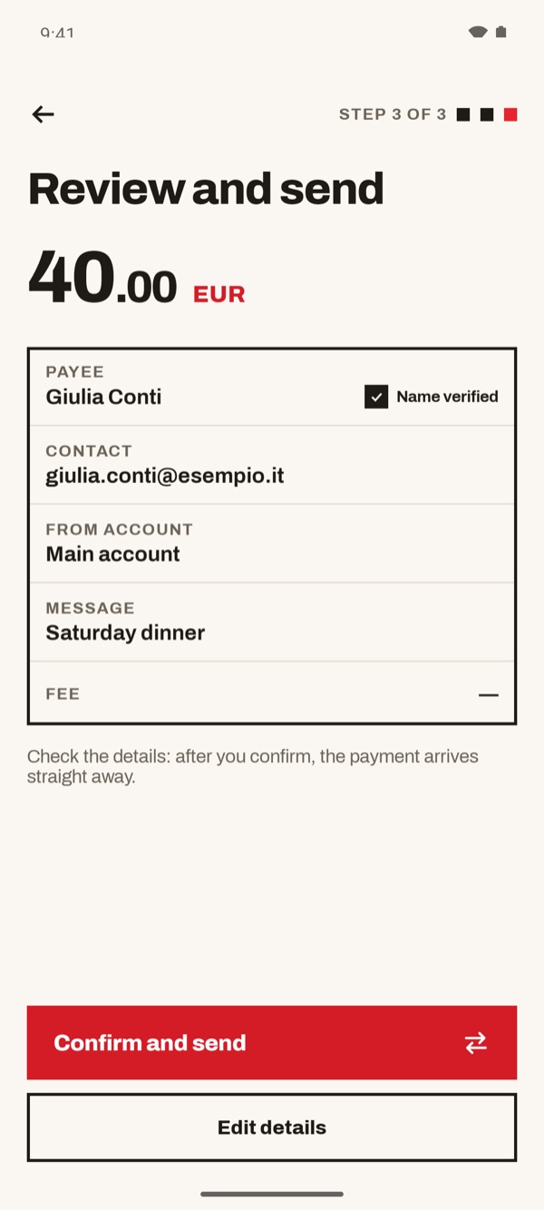 Screen of the iSwiss Pay app on Android