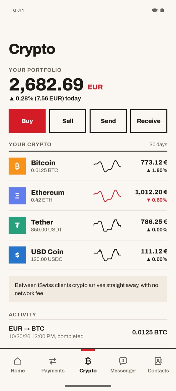 Screen of the iSwiss Pay app on Android