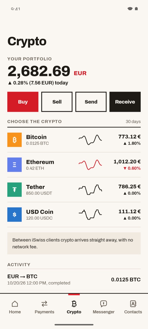 Screen of the iSwiss Pay app on Android