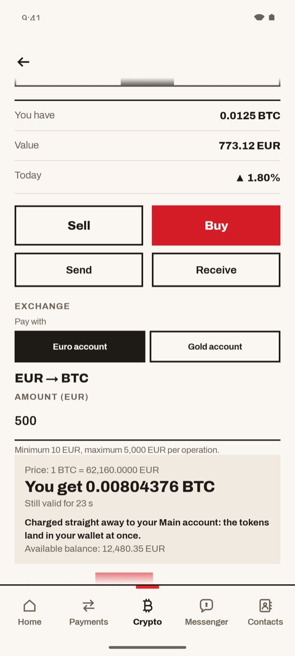 Screen of the iSwiss Pay app on Android