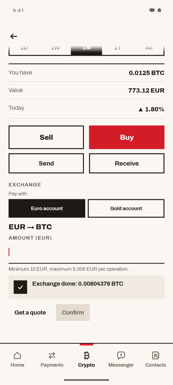 Screen of the iSwiss Pay app on Android
