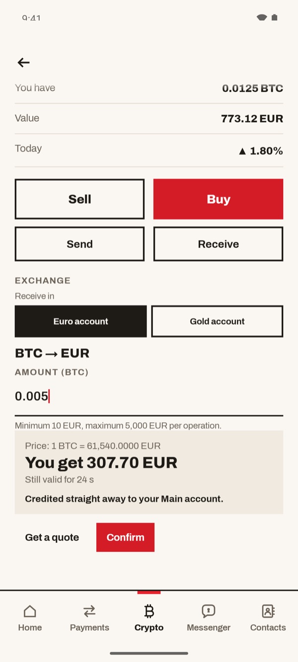 Screen of the iSwiss Pay app on Android