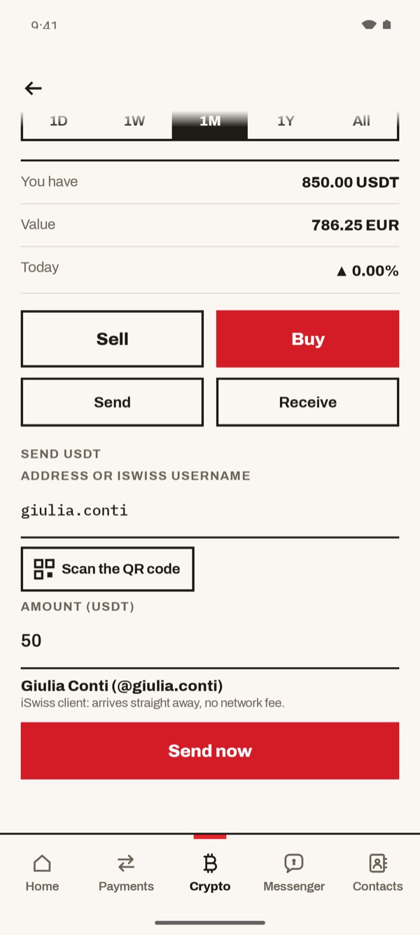 Screen of the iSwiss Pay app on Android
