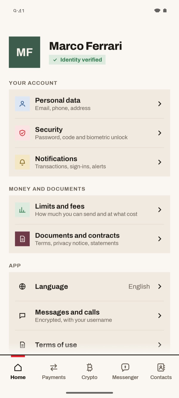Screen of the iSwiss Pay app on Android