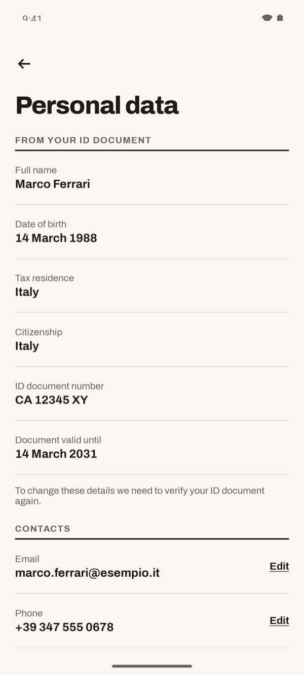 Screen of the iSwiss Pay app on Android