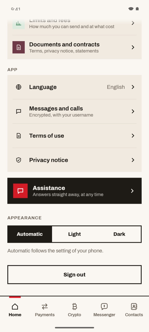 Screen of the iSwiss Pay app on Android