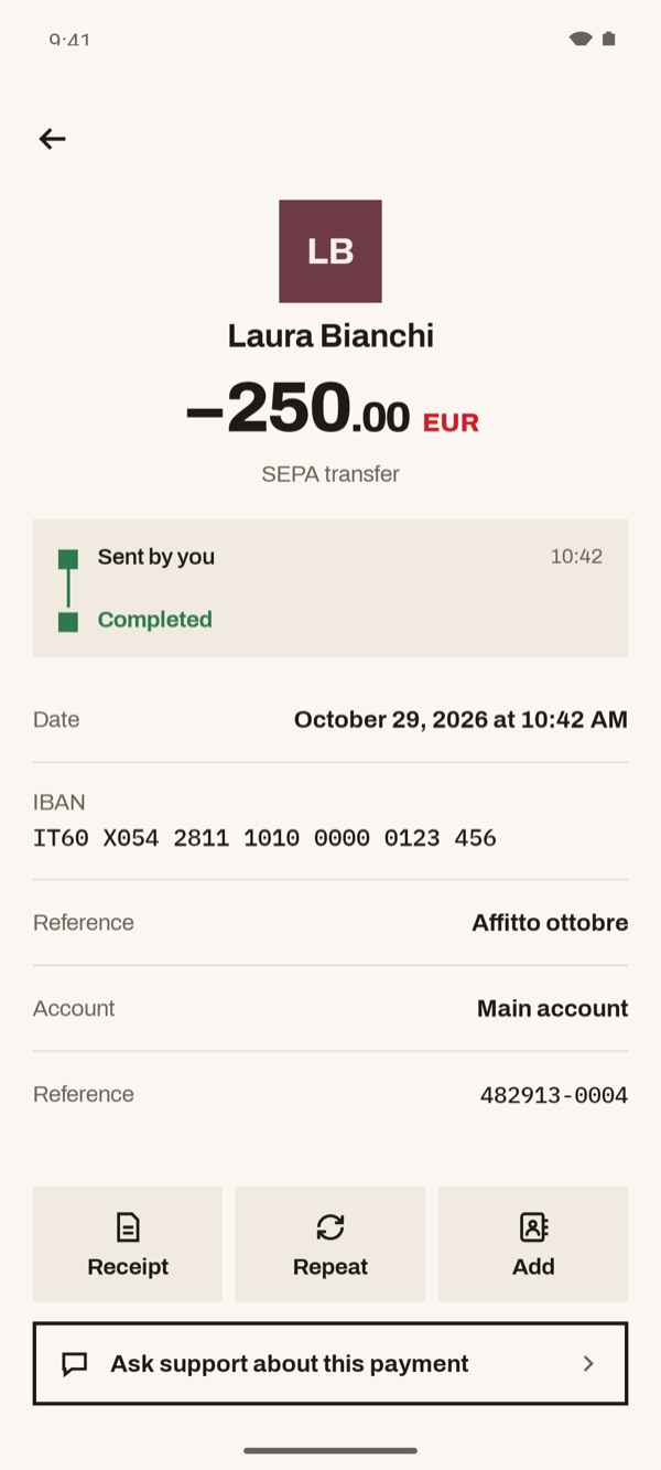 Screen of the iSwiss Pay app on Android