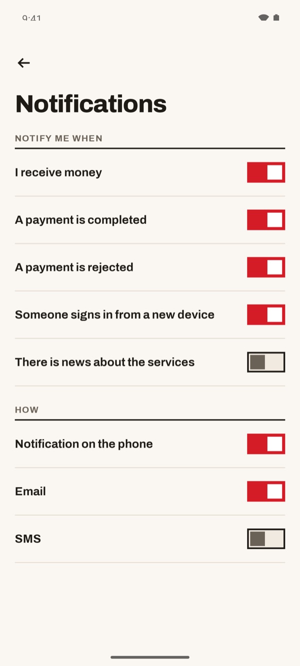 Screen of the iSwiss Pay app on Android
