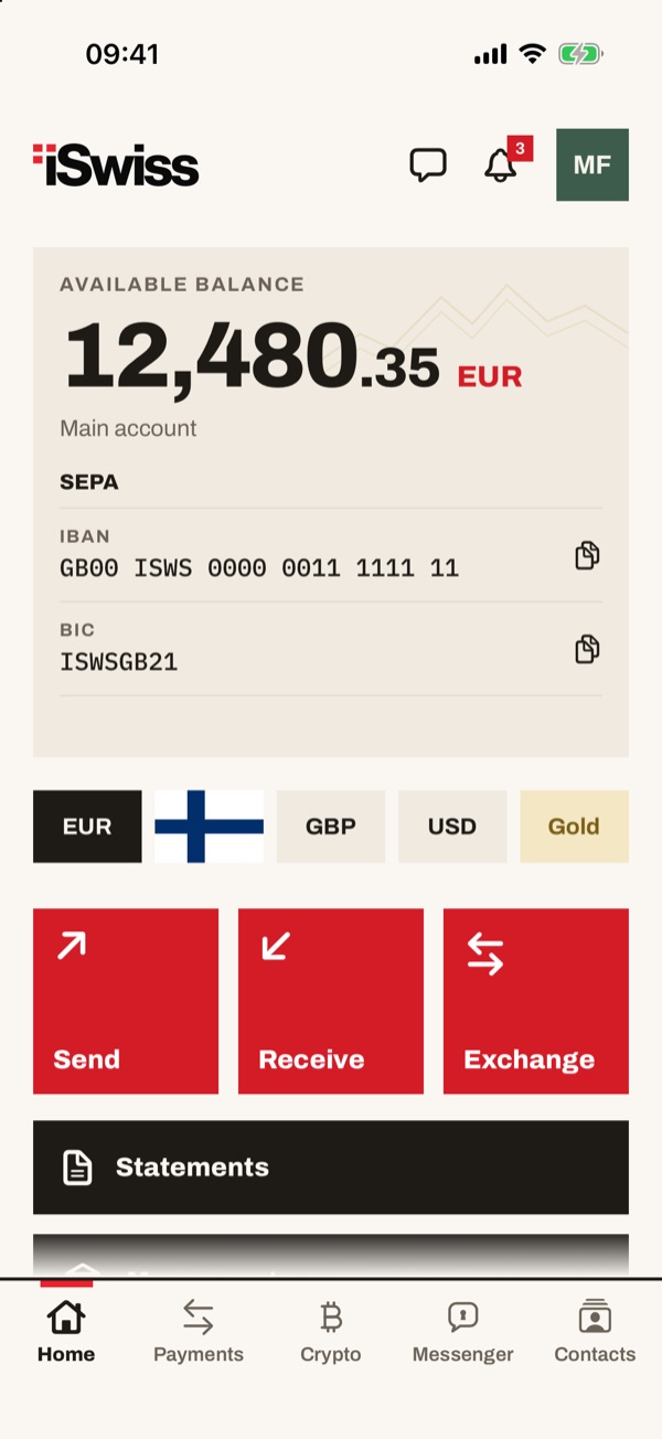 Screen of the iSwiss Pay app on iPhone