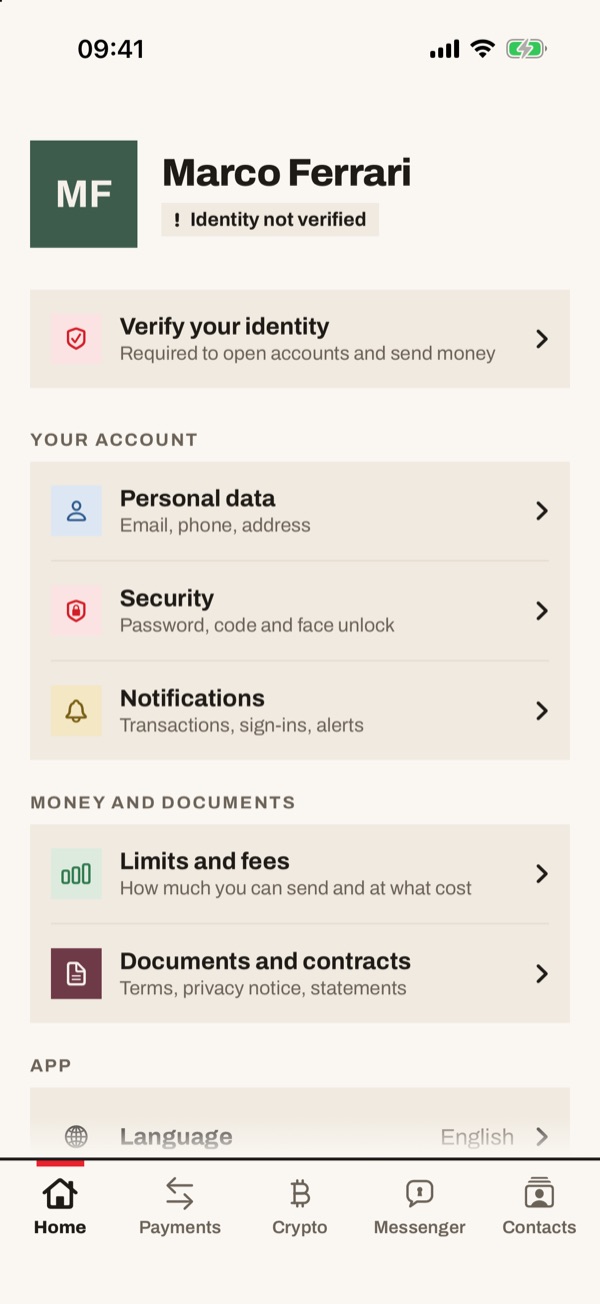 Screen of the iSwiss Pay app on iPhone