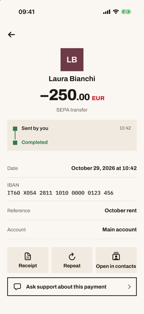 Screen of the iSwiss Pay app on iPhone
