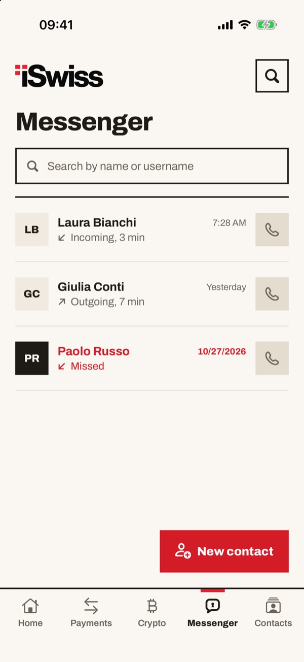 Screen of the iSwiss Pay app on iPhone
