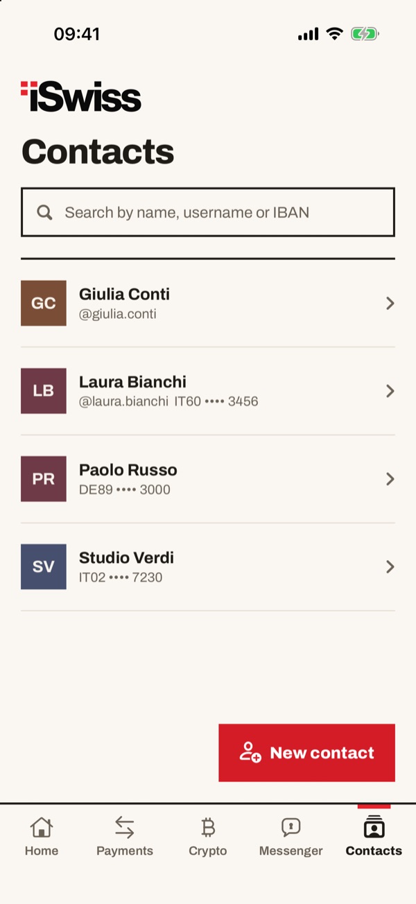 Screen of the iSwiss Pay app on iPhone