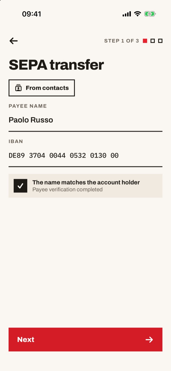 Screen of the iSwiss Pay app on iPhone