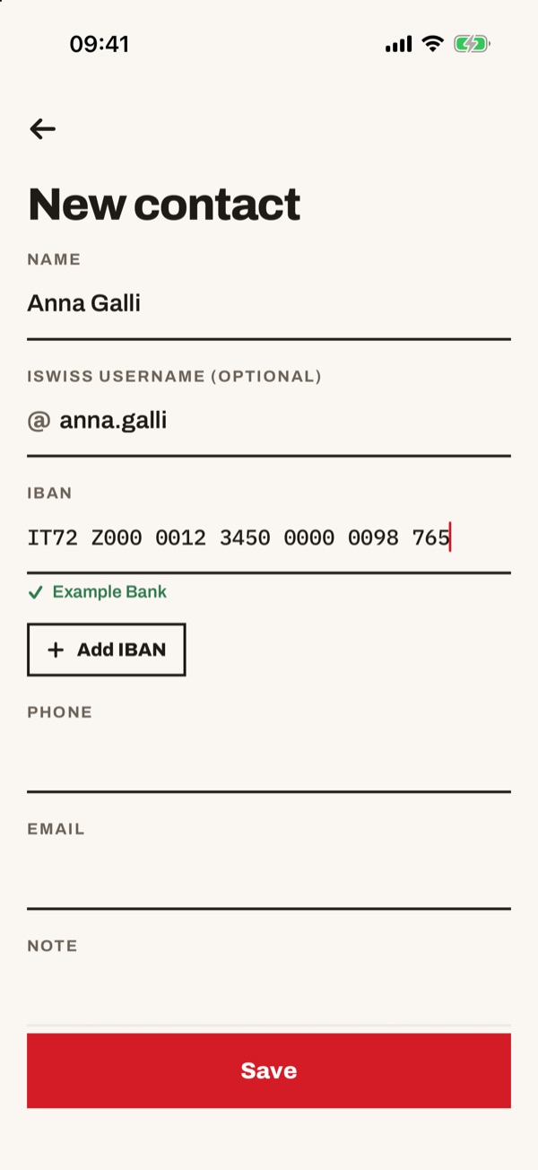 Screen of the iSwiss Pay app on iPhone
