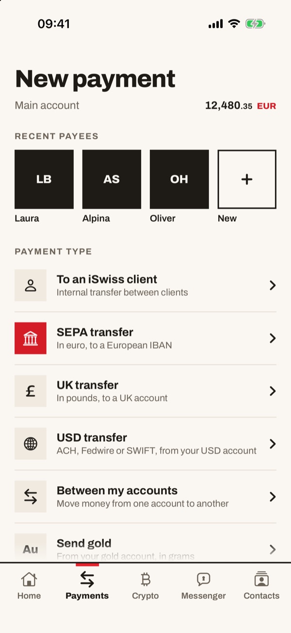 Screen of the iSwiss Pay app on iPhone