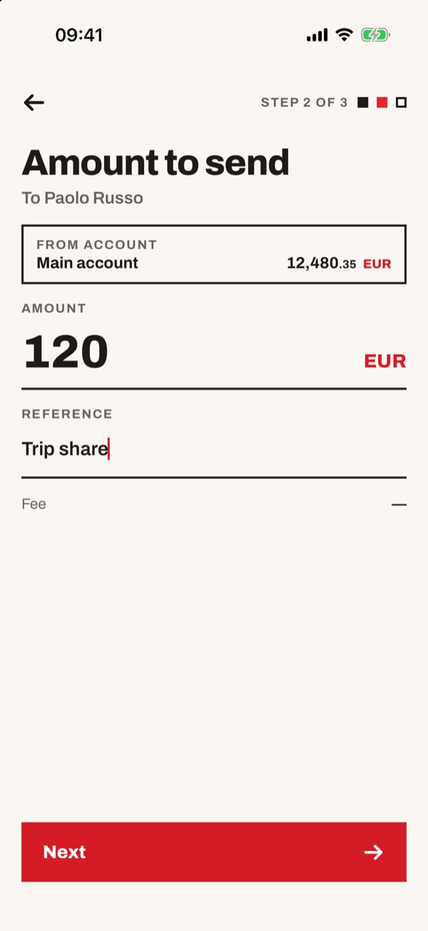 Screen of the iSwiss Pay app on iPhone