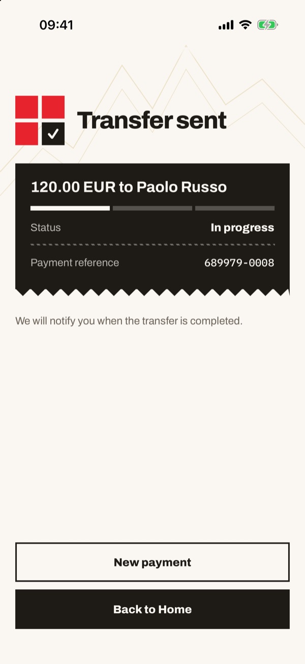 Screen of the iSwiss Pay app on iPhone