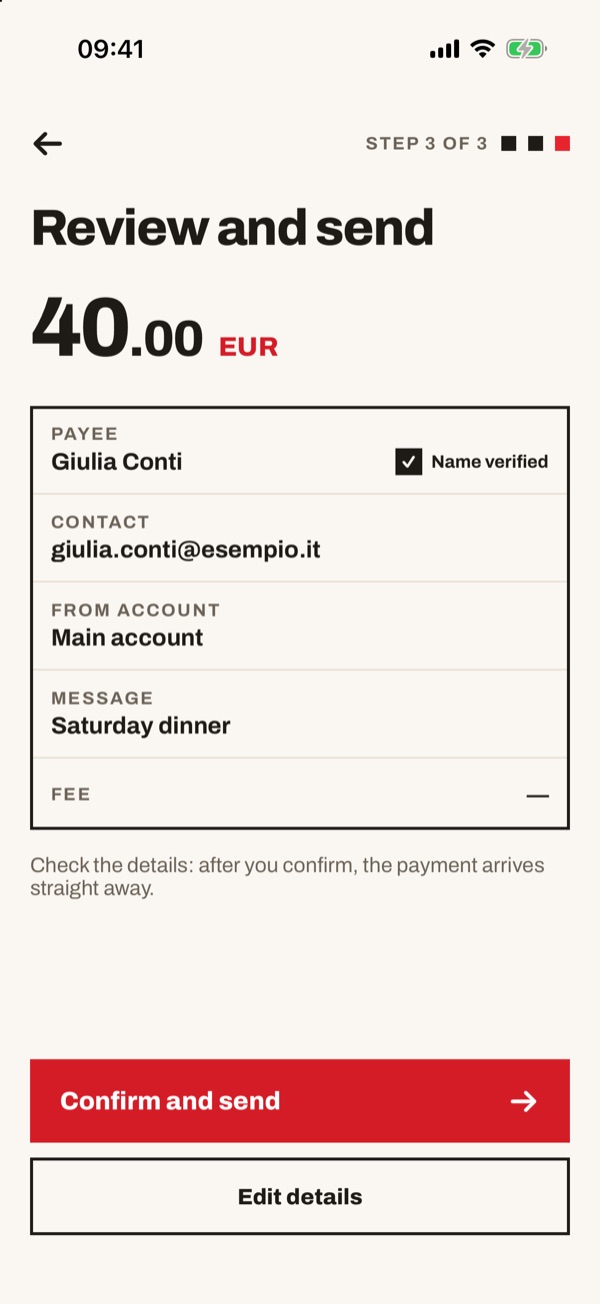 Screen of the iSwiss Pay app on iPhone