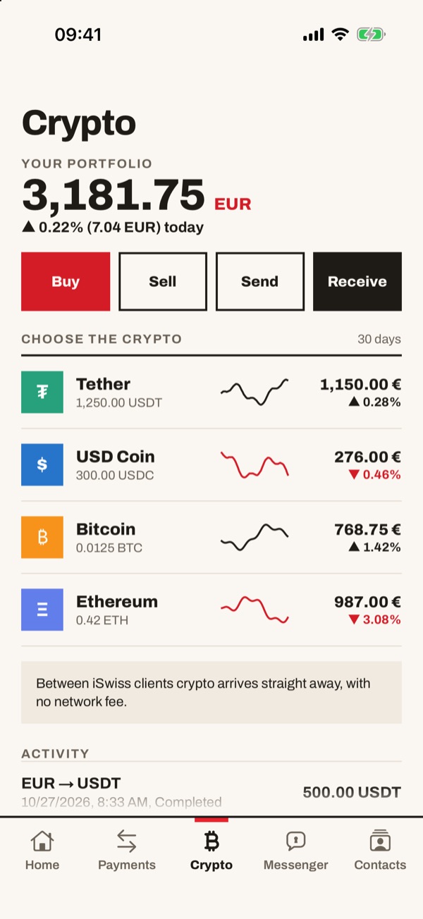 Screen of the iSwiss Pay app on iPhone