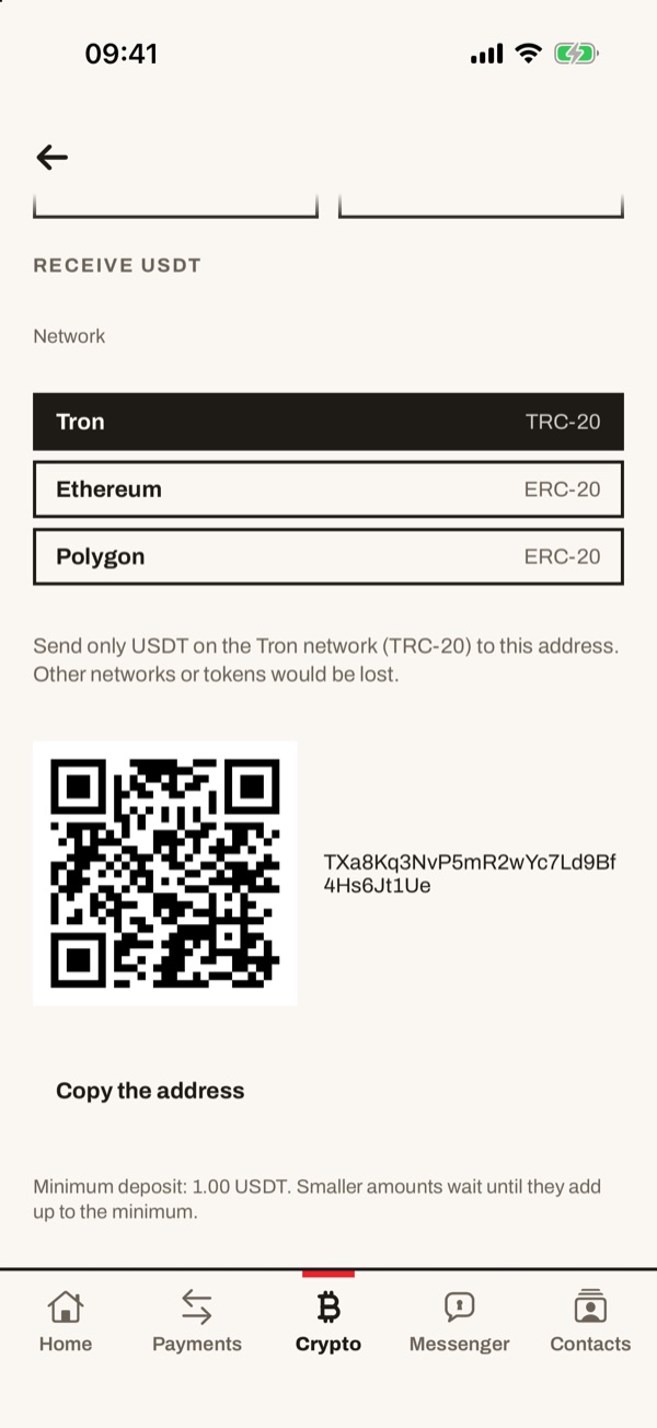 Screen of the iSwiss Pay app on iPhone