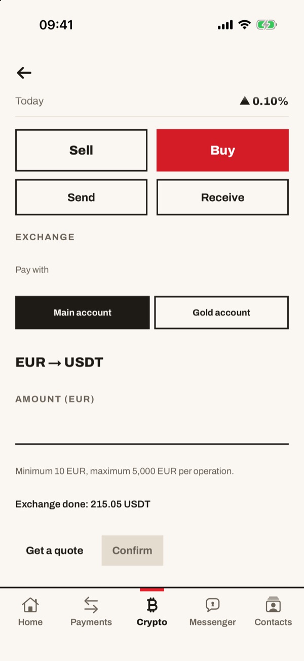 Screen of the iSwiss Pay app on iPhone