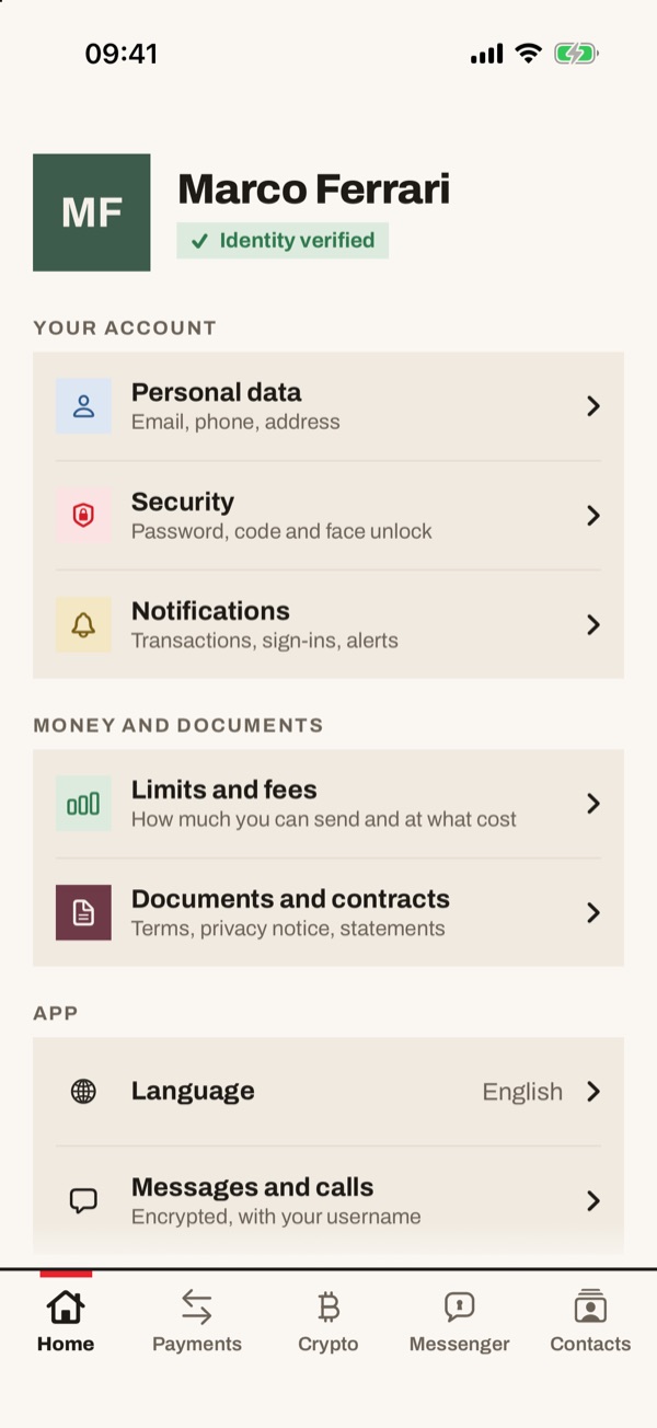 Screen of the iSwiss Pay app on iPhone