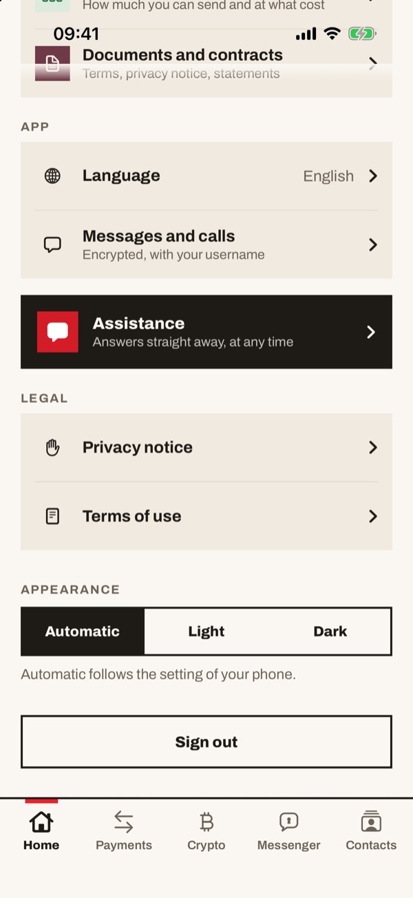Screen of the iSwiss Pay app on iPhone