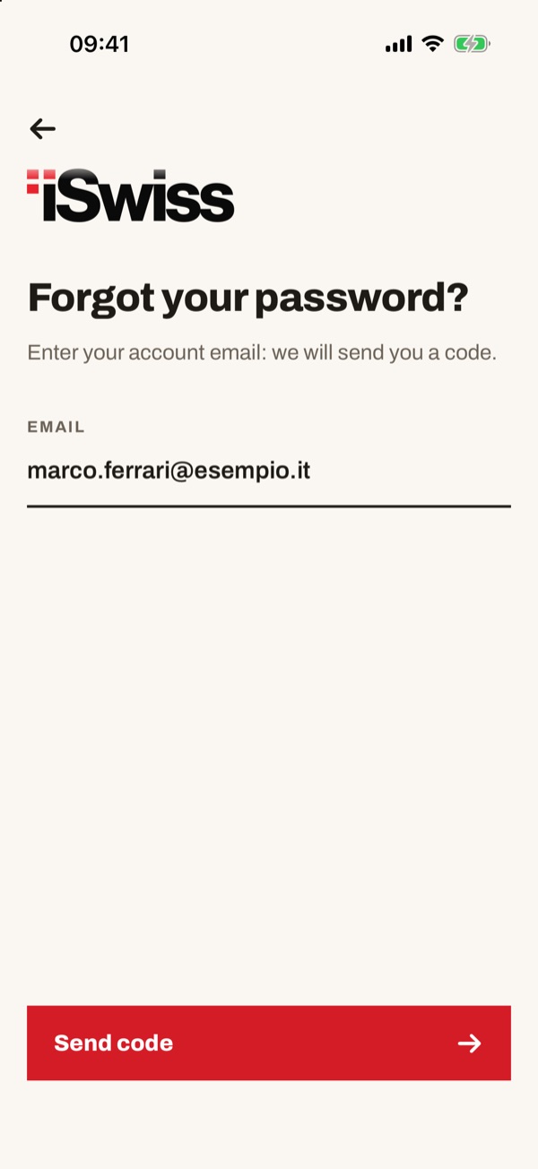 Screen of the iSwiss Pay app on iPhone