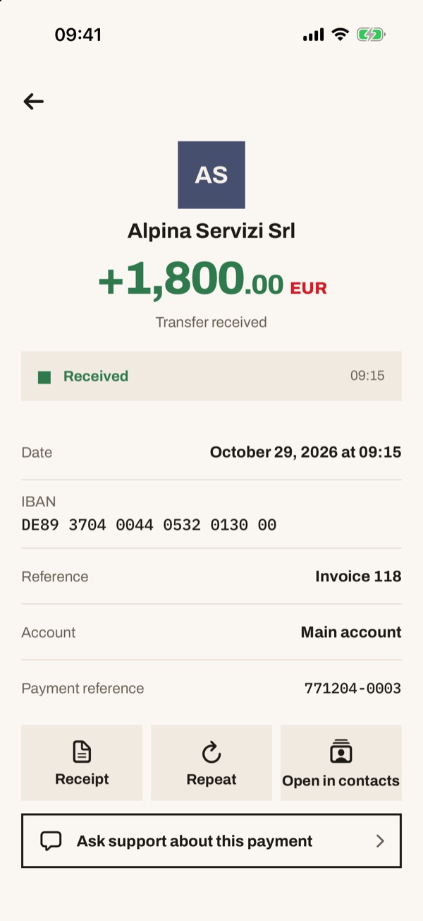 Screen of the iSwiss Pay app on iPhone