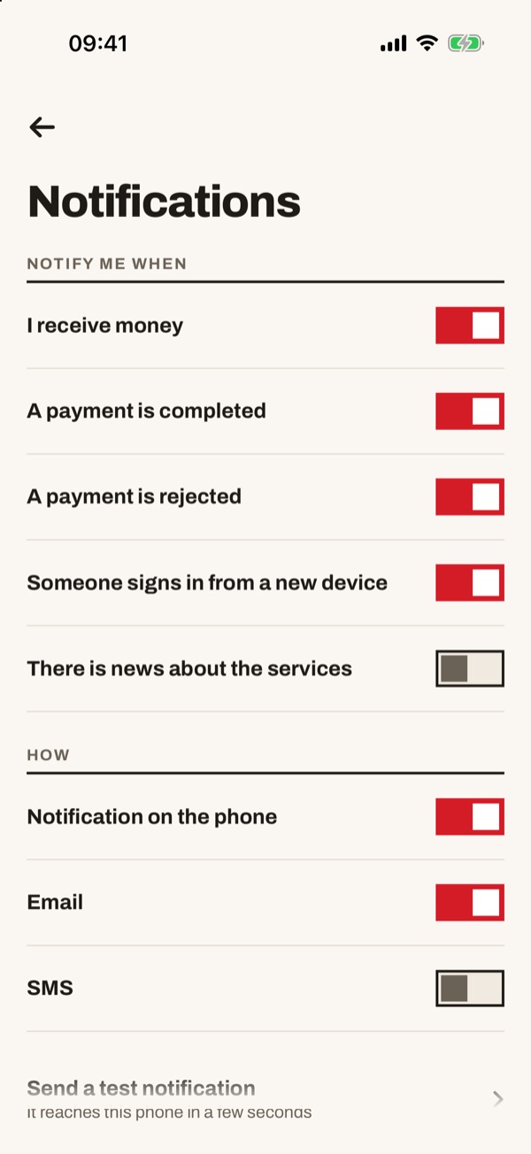 Screen of the iSwiss Pay app on iPhone