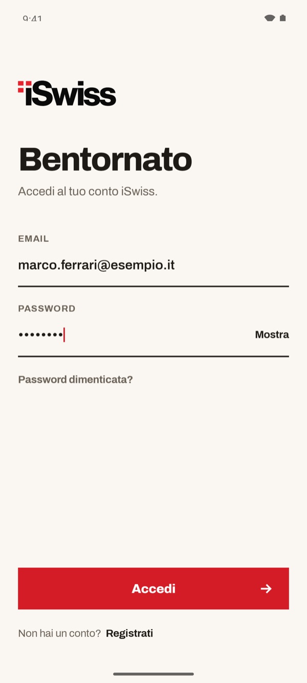Schermata dell'app iSwiss Pay su Android