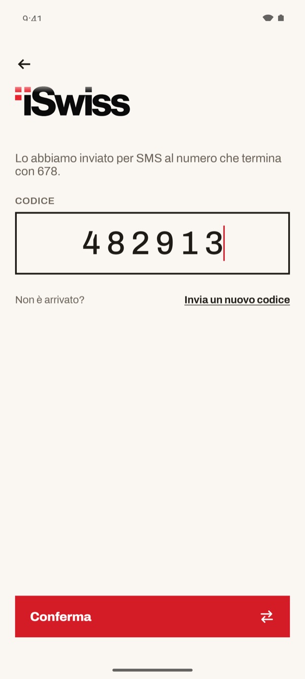 Schermata dell'app iSwiss Pay su Android