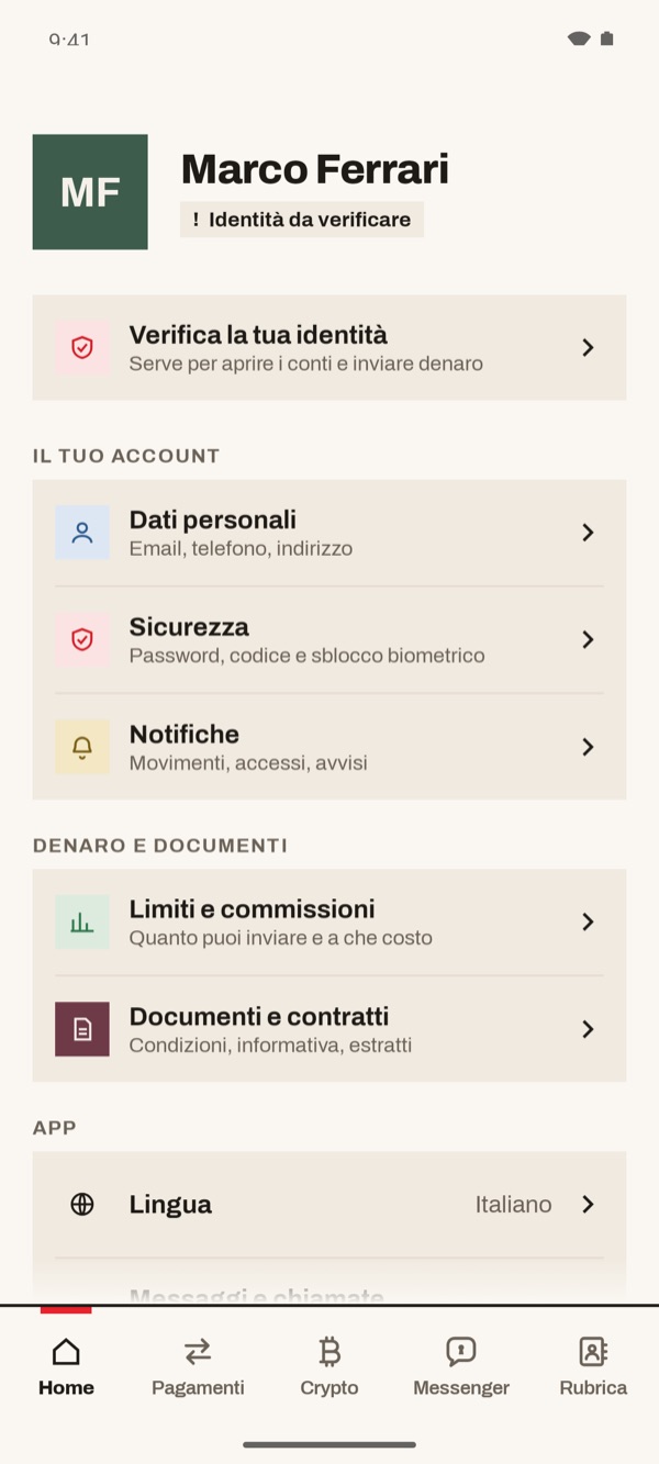 Schermata dell'app iSwiss Pay su Android