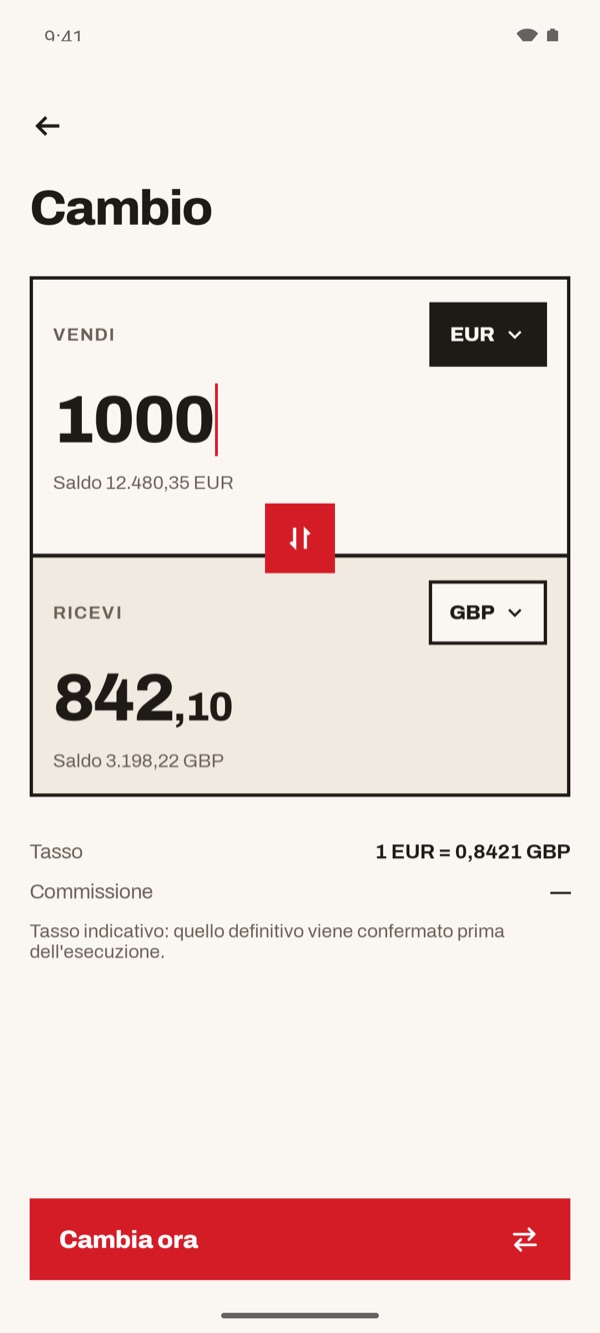 Schermata dell'app iSwiss Pay su Android